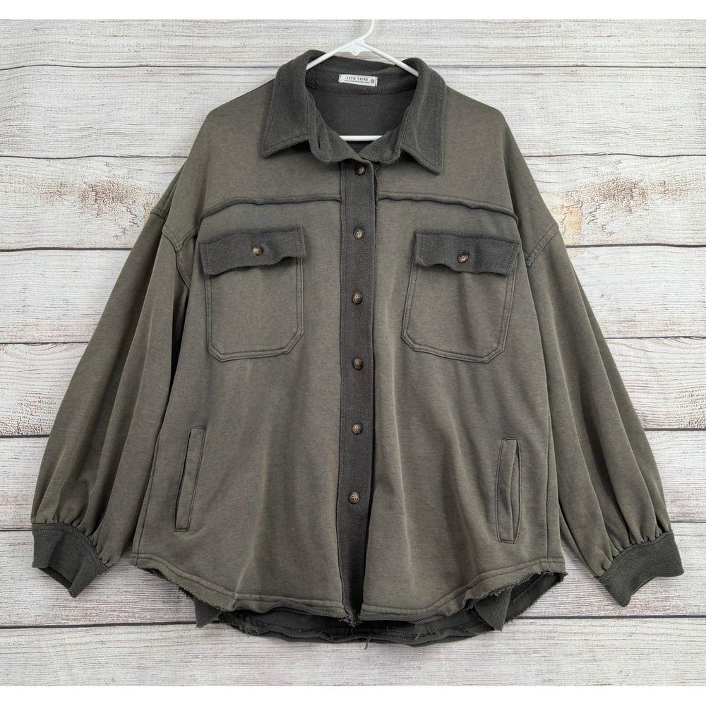12th Tribe Shacket Womens OS Green BWT424 Cotton Oversized Button Up Jacket
